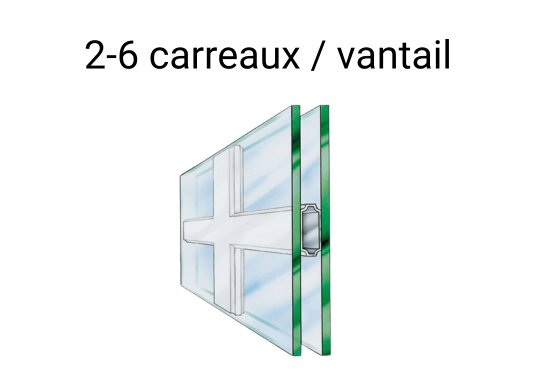 Petit-bois 18 mm INTÉGRÉS - max 6 carreaux / vantail